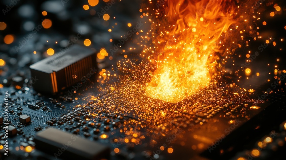 Poster sparking results from a short circuit resulted from inferior electrical appliances consequently resu