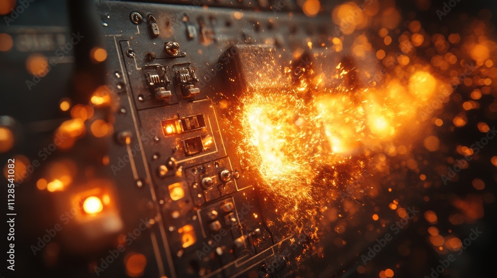 Poster sparking results from a short circuit resulted from inferior electrical appliances consequently resu