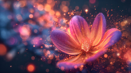 Colorful abstract particle flower unfolding