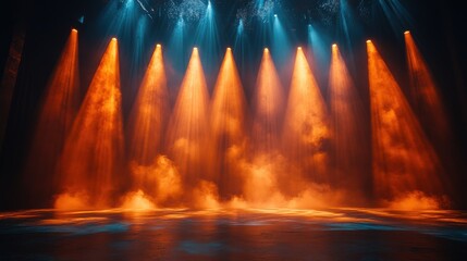 spotlight footlight on the theater stage barn doors and led theater spotlights lamp lights led stage lighting for theaters concerts staging lights for a video film studio productio