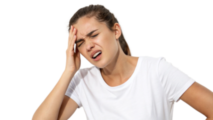 Young woman suffering from headache, head pain or migraine
