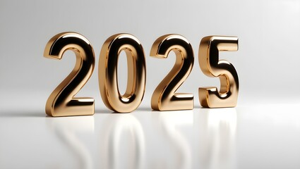 Elegant 3D Gold 2025 Number on White Background