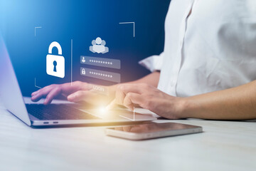 Secure access to user's personal information, privacy, secure Internet access, cybersecurity. information security and encryption. internet network security online with padlock icon.