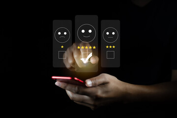 Users rate their service experience through an online application by expressing their satisfaction...
