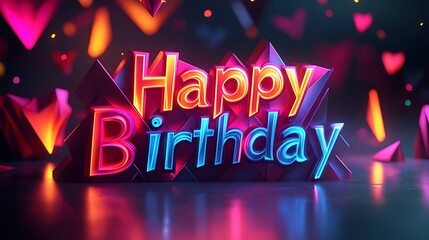 A bold kirigami card featuring "Happy Birthday" with letters crafted from intricate geometric cuts, including sharp triangles and smooth arcs, vibrant gradient tones and glowing light, hd precision,
