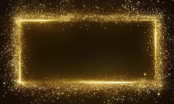 Golden sparkles forming rectangular frame on dark background
