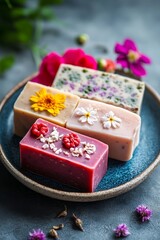 Handmade Herbal Soap Bars Decorated with Flowers Natural Ingredients and a Rustic Aesthetic