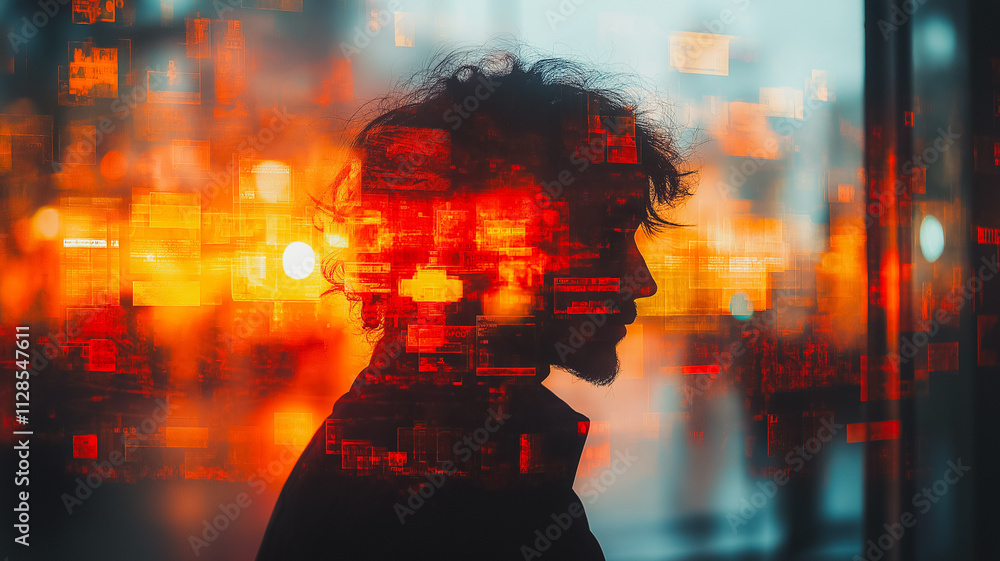 Aufkleber a blurry image of a man's face with a red background. the image has a dreamy, surreal quality to it,