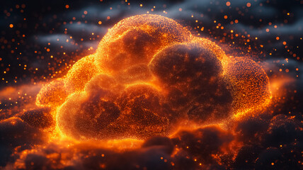 Obraz premium A large orange cloud with a lot of fire and sparks. The fire and sparks give the cloud a sense of danger and chaos