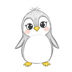 Obraz premium Charming cartoon penguin standing playfully on white background with copy space