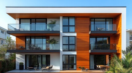 the facade of a contemporary urban apartment building in krasnaya polyana sochi krasnodar krai russia features a row of windows and multiple balconie
