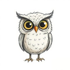 Naklejka premium Cute cartoon owl standing curiously on white background with copy space