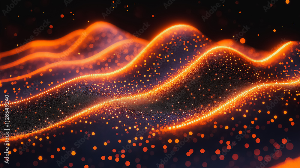 Poster a series of orange and black lines that look like they are on fire. the lines are in a pattern and a