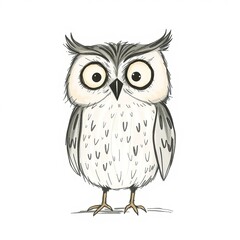 Fototapeta premium Charming cartoon owl standing cutely on white background with copy space 