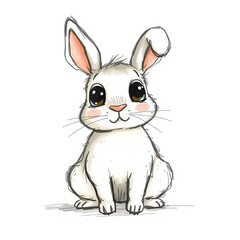 Obraz premium Adorable cartoon rabbit sitting happily on white background with copy space