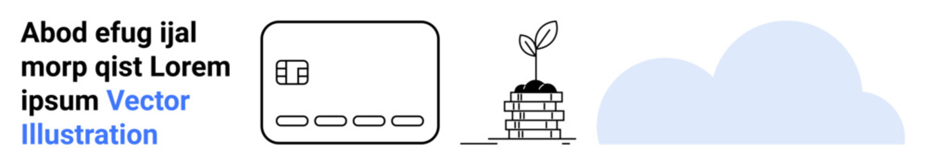Text elements alongside a simple interface design, plant sprouting from stacked coins, and a cloud. Ideal for technology, growth, finance, innovation, sustainability, investment business concepts