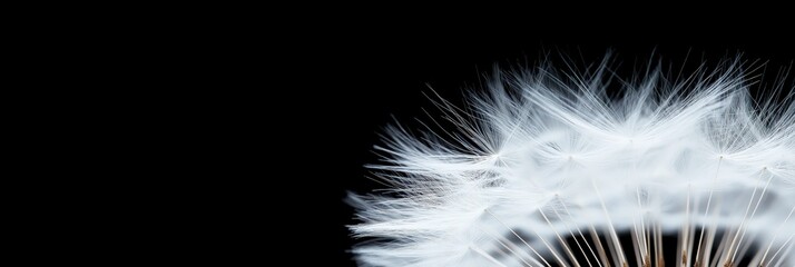 Obraz premium This stunning image captures the delicate beauty of dandelion seeds against a black background, illustrating fragility, nature's art, and the concept of dreams or wishes.