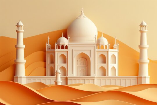 Abstract Illustration of Taj Mahal in Paper Art Style