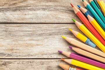 Obraz premium Colorful Pencils on Rustic Wooden Background.