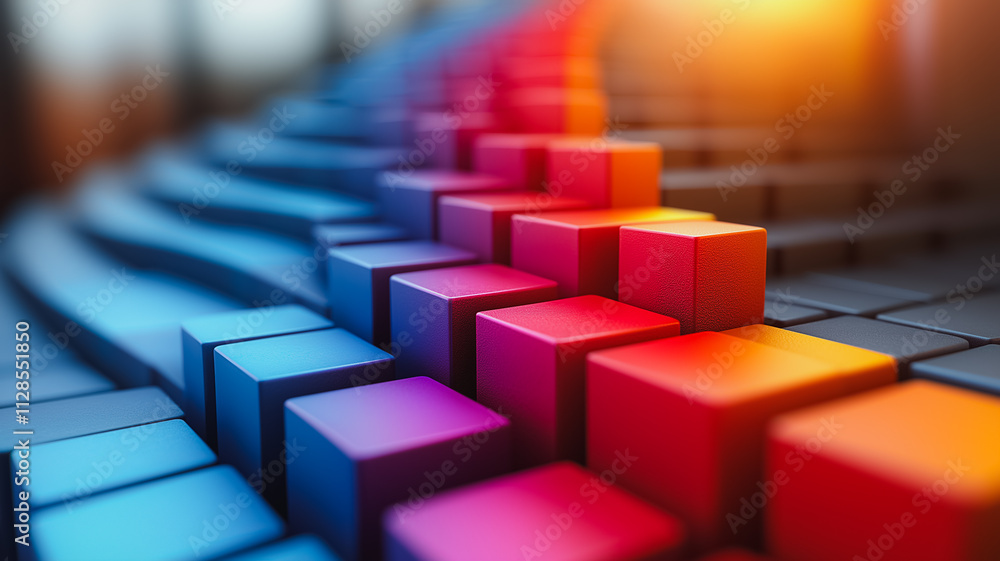 Poster a colorful row of cubes with a gradient of colors. the cubes are arranged in a way that creates a se