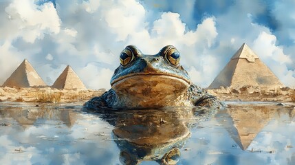 the plagues of egypt watercolor illustration of frogs covering the land of egypt
