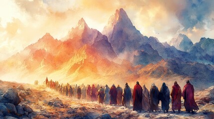 the revelation at mt sinai digital watercolor illustration
