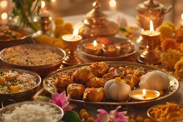 Naklejka premium Traditional Indian Meal Presented on Festive Table