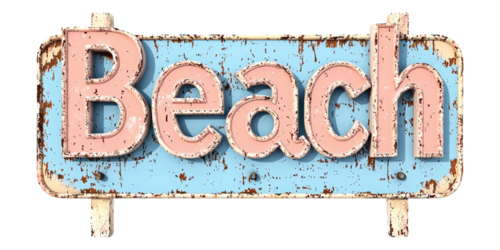 Beach Sign With Rustic Design And Painted Letters Isolated on Transparent Background
