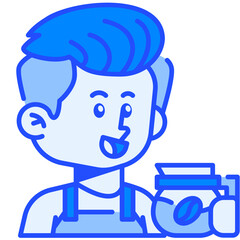 Barista Job and Professions Blue Color Icon