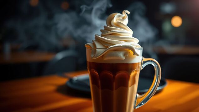 Coffee mug with marshmallows and whipped cream. Generative AI