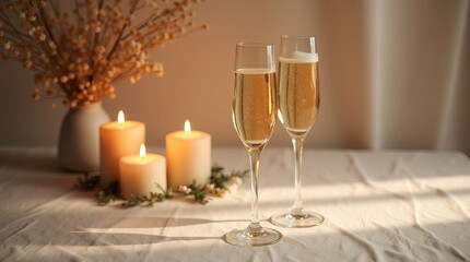 Elegant champagne with warm tones, calm and minimalist holiday style. Use for Christmas, New Year's Eve