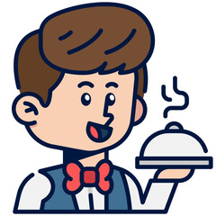 Waiter Job and Professions Filled Line Icon
