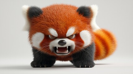 Angry red panda cub 3D render.