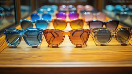 various styles of eyewear on exhibit in the sho