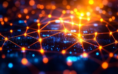 Abstract Network of Glowing Connections in Warm Tones, Symbolizing Digital Communication
