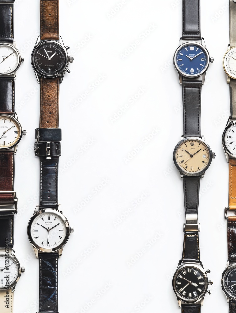 Poster Different styles of wristwatches are arranged neatly, providing ample copy space for text and highlighting their unique designs and functionalities. Generative AI