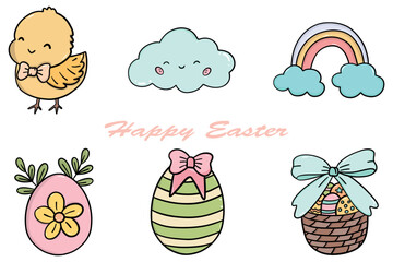 Vector Easter set. Spring Easter elements. Doodle illustration