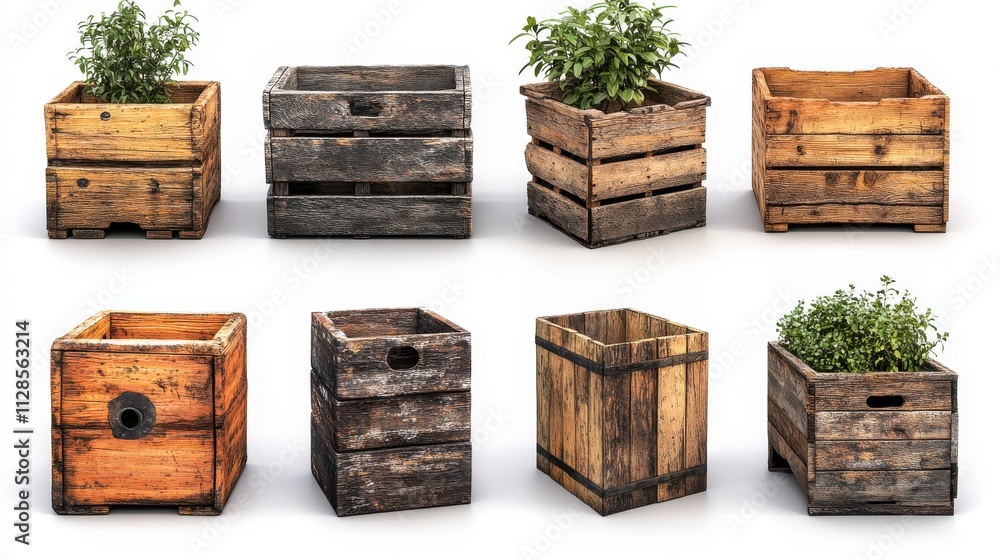 Poster vector photo realistic empty wooden crates on a white background isolated top front and perspective 