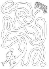Soccer maze graphic black white sketch illustration vertical vector 