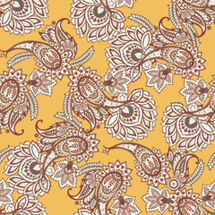 Traditional seamless paisley pattern. Indian floral ornament.