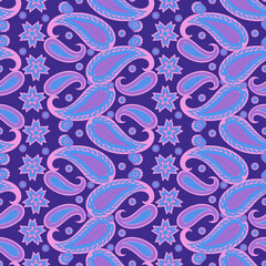 Floral fabric background with paisley ornament. Seamless pattern