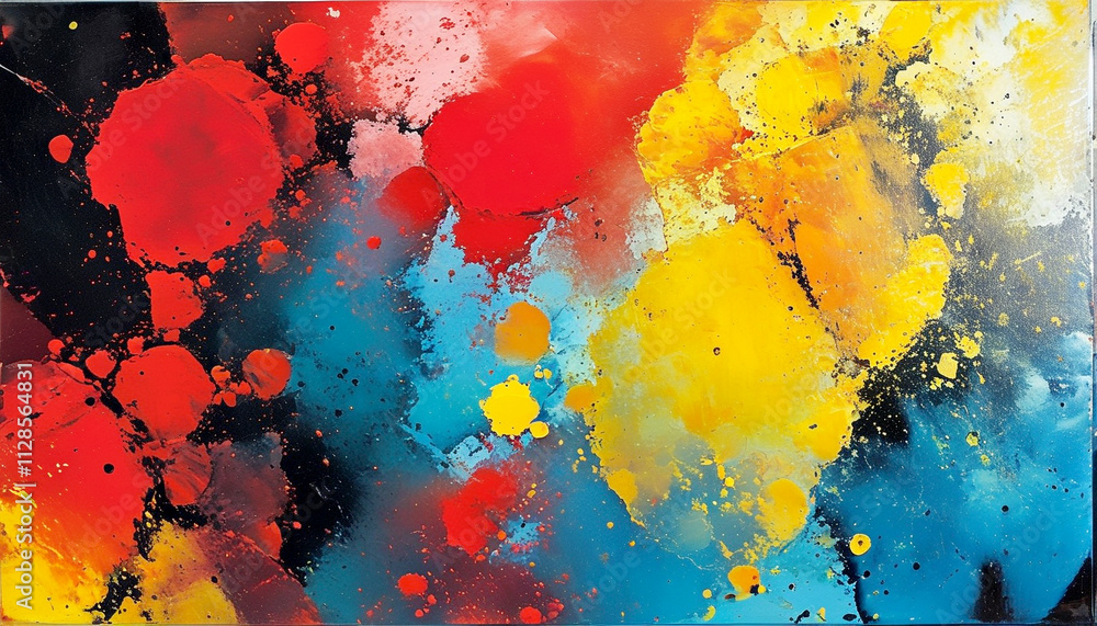 Poster abstract explosion of colors in vibrant splashes on a dark canvas