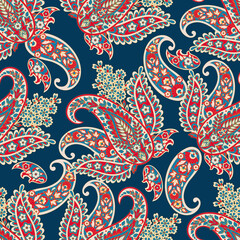 Paisley seamless floral pattern. Vintage background in batik style