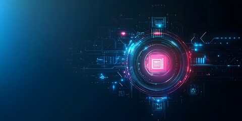 Obraz premium Blue Digital Circuit Map with Glowing Chip, Representing Global Connectivity and Advanced Technology