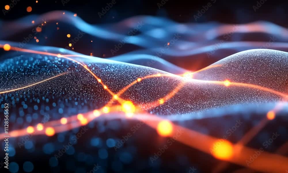 Aufkleber abstract digital landscape with glowing lines and particles, evoking a sense of depth and movement.