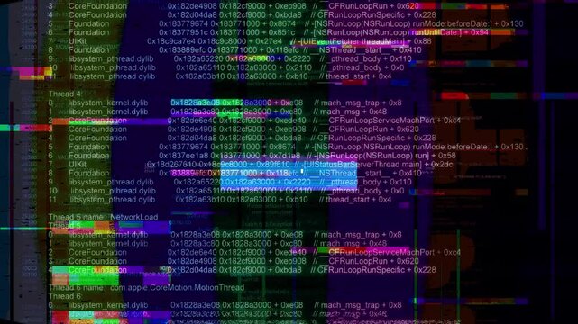Distorted glitched scrolling programming security hacking code data flow stream Coding, Hacking, Encryption. Error 404 Warning message. computer hacking error message. programming or hacking matrix 3D