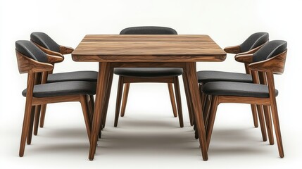 white background with an isolated modern dining table and chair wood and textiles kitchen table and chair