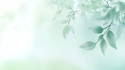Gentle green leaves with soft sunlight filtering through in a minimalist and serene composition