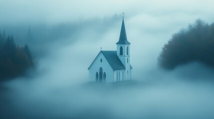 white church in the clouds