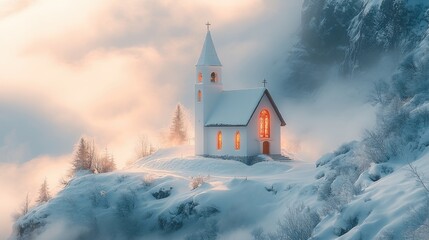 white church in the clouds
